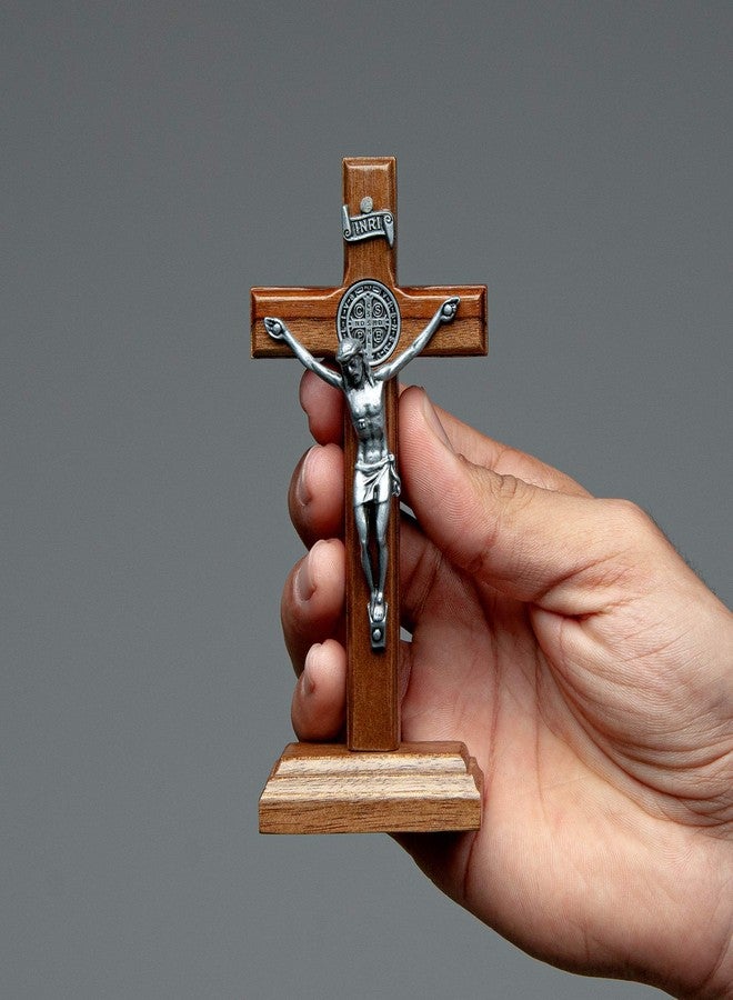 Intercession Wall and Table Wood Cross Crucifix (5 inch - Antique Silver) - Image 4